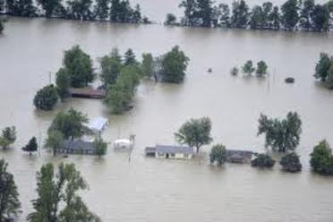 Overhead view of flooded city